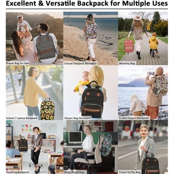 Diaper Bag Backpack Tote Women Large Capacity Baby Bag with Insulated Pockets - Picture 4 of 6